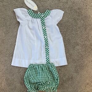 Lullaby Set White and Green Checkered Kids Outfit 12m NWT